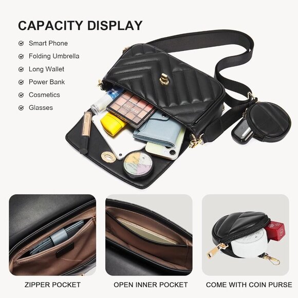 Quilted Leather Crossbody Bag Women Small Wallet Phone Holder Gift - Picture 6 of 8